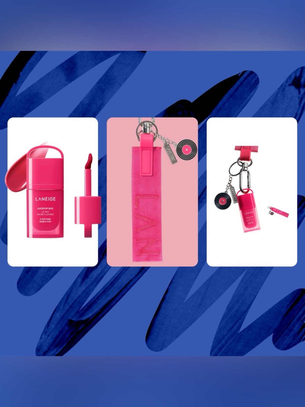 LANEIGE JuicePop Box Lip in K Pop Pink with Wristlet Keychain NWT